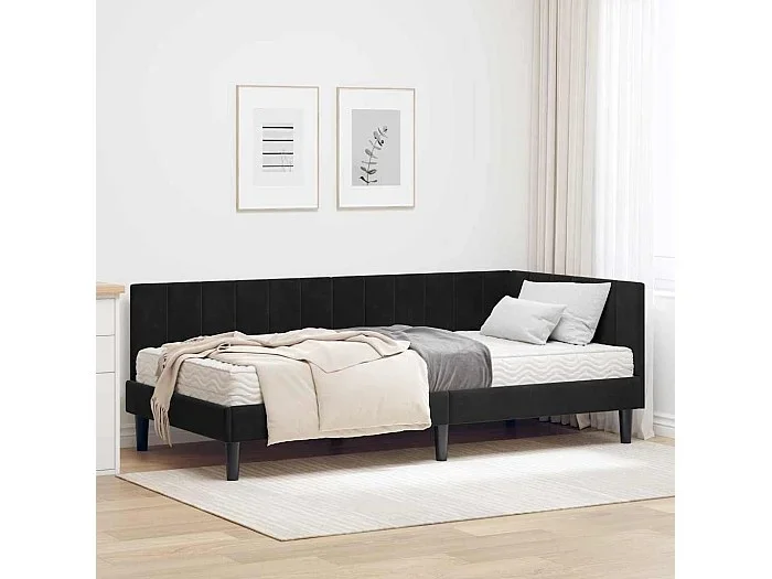 Estructura de cama en esquina Negro 100 x 200 cm Terciopelo