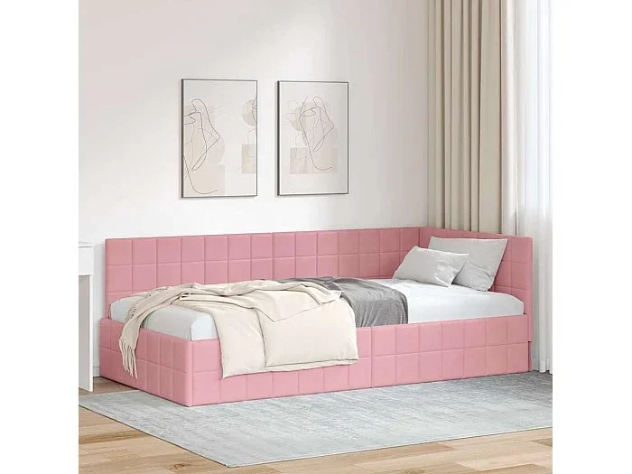 Estructura de cama en esquina Rosa 90 x 200 cm Terciopelo