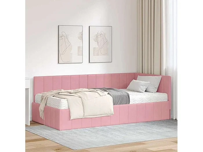 Estructura de cama en esquina Rosa 90 x 200 cm Terciopelo