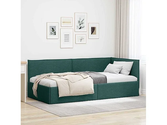 Estructura de cama en esquina Verde oscuro 100 x 200 cm tela