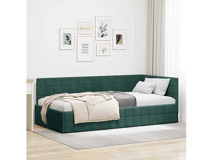 Estructura de cama en esquina Verde oscuro 90 x 200 cm