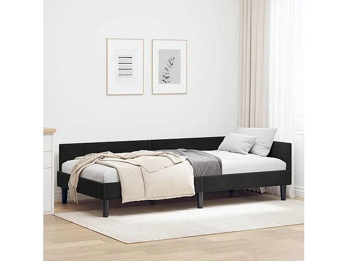 Estructura de Cama Esquinera con cabecera Negro 90 x 190 cm
