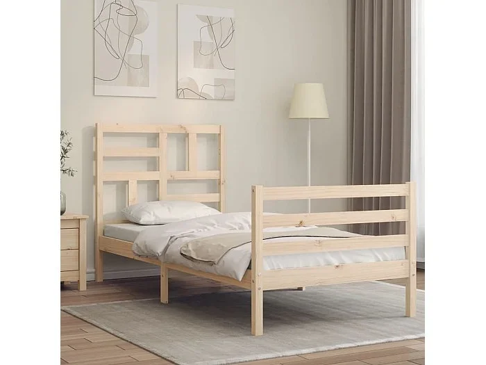 Estructura de cama individual con cabecero madera maciza