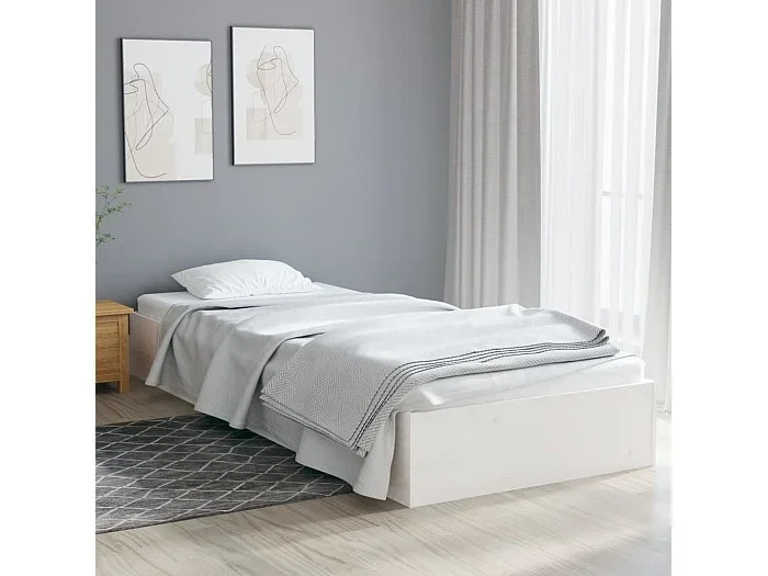 Estructura de cama individual madera maciza blanca 90×190 cm