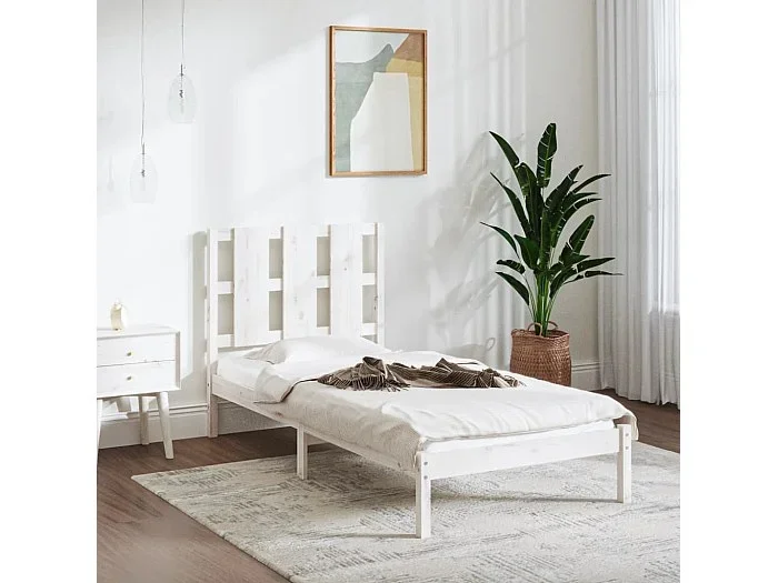 Estructura de cama individual madera maciza blanco 90×190 cm