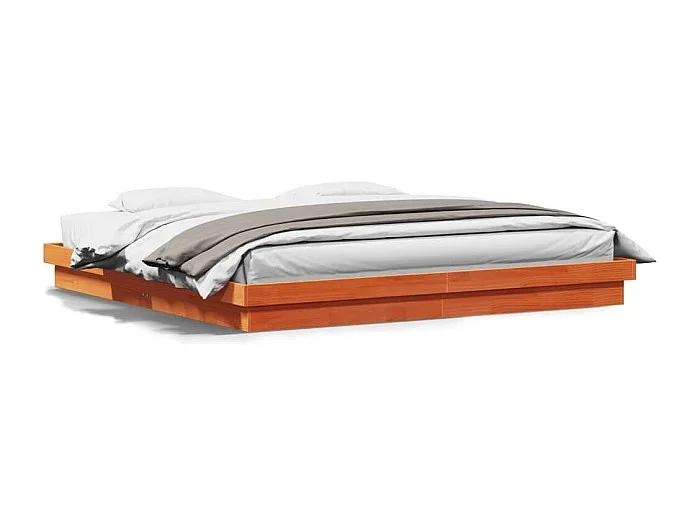 Estructura de cama LED madera maciza pino marrón cera 120x200cm