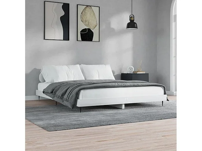 Estructura de cama madera contrachapada blanco brillo 180x200cm