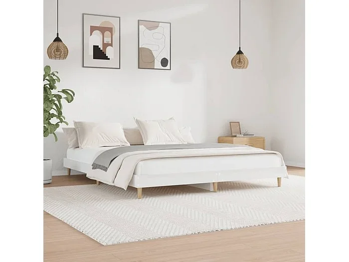 Estructura de cama madera contrachapada blanco brillo 200x200cm