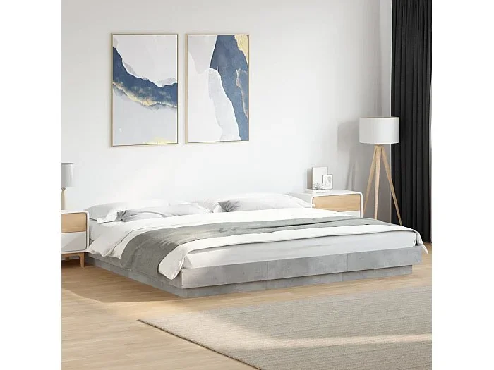 Estructura de cama madera de ingeniería gris hormigón 200x200cm