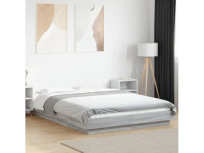 Estructura de cama madera de ingeniería gris Sonoma 135×190 cm