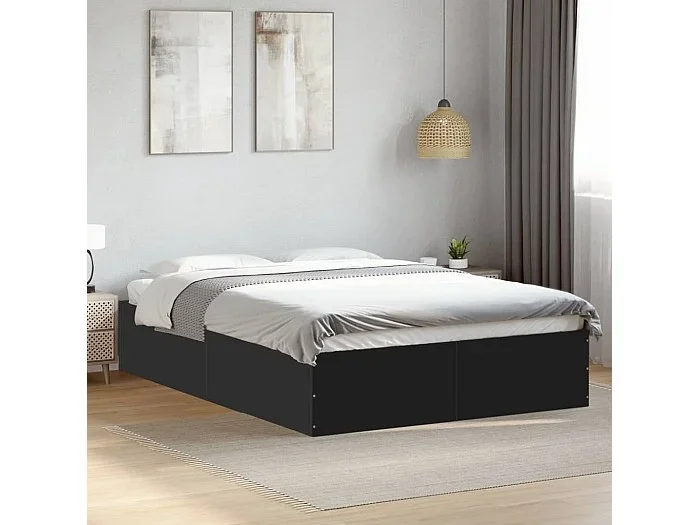 Estructura de cama madera de ingeniería negra 120×190 cm
