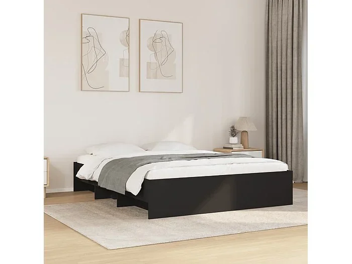 Estructura de cama madera de ingeniería negra 150×200 cm