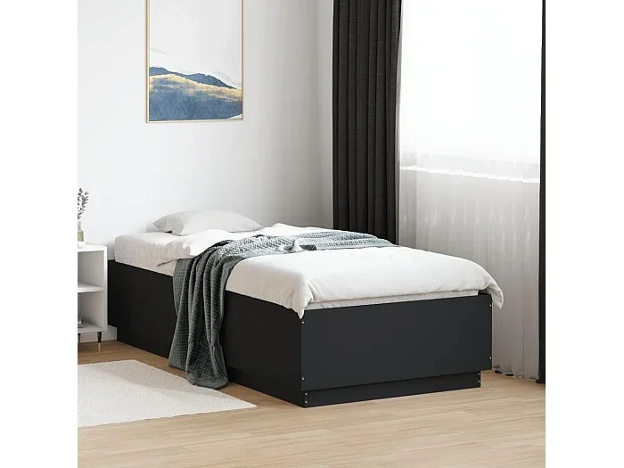 Estructura de cama madera de ingeniería negra 90×190 cm