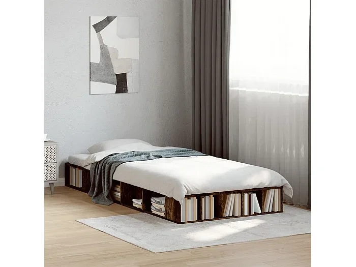 Estructura de cama madera de ingeniería roble humo 75×190 cm