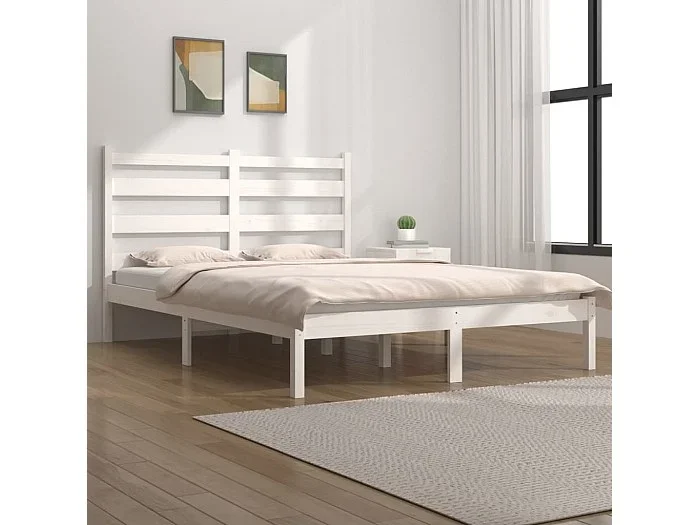 Estructura de cama madera maciza de pino blanco 120×200 cm