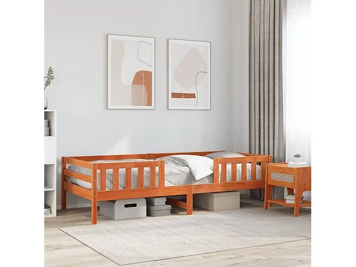 Estructura de cama madera maciza de pino marrón cera 90×190 cm