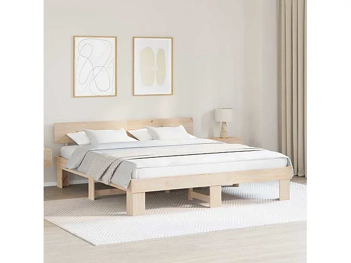 Estructura de cama Marrón 200 x 200 cm Madera maciza de pino
