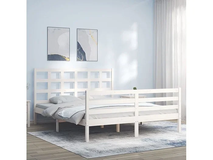 Estructura de cama matrimonio con cabecero madera maciza blanco