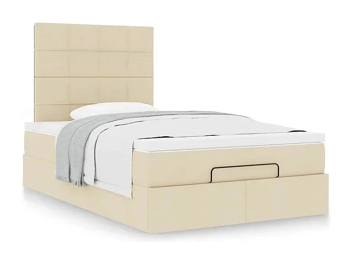 Estructura de cama otomana colchón tela crema 120×190 cm