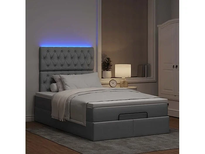 Estructura de cama otomana colchón tela gris claro 120x200cm