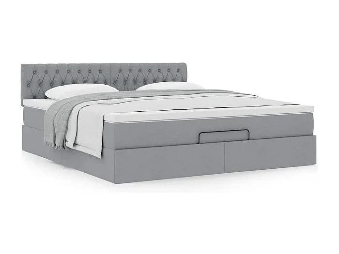 Estructura de cama otomana colchón tela gris claro 180x200cm