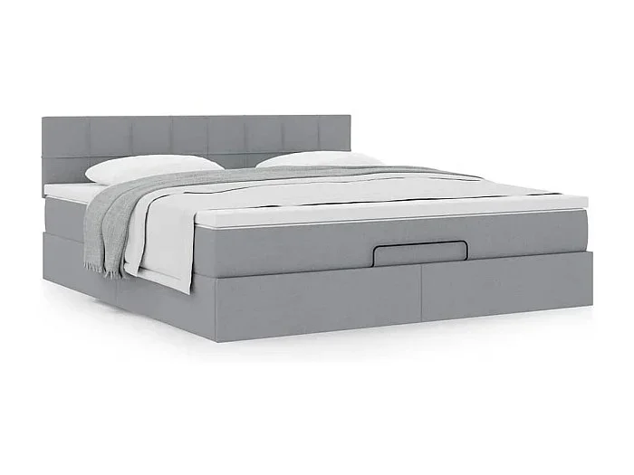 Estructura de cama otomana colchón tela gris claro 180x200cm