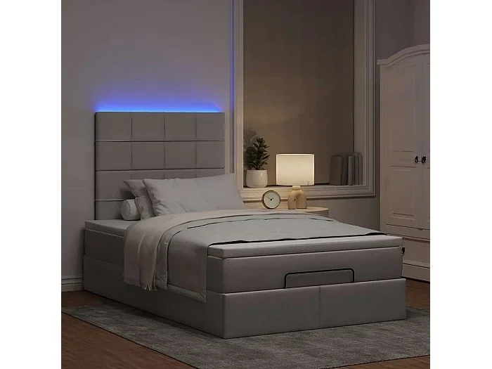 Estructura de cama otomana colchón tela gris pardo 120x200cm