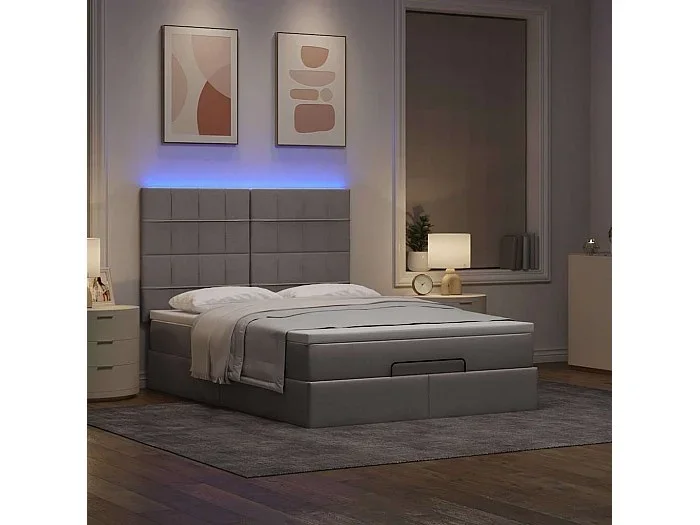Estructura de cama otomana colchón tela gris pardo 140x200cm