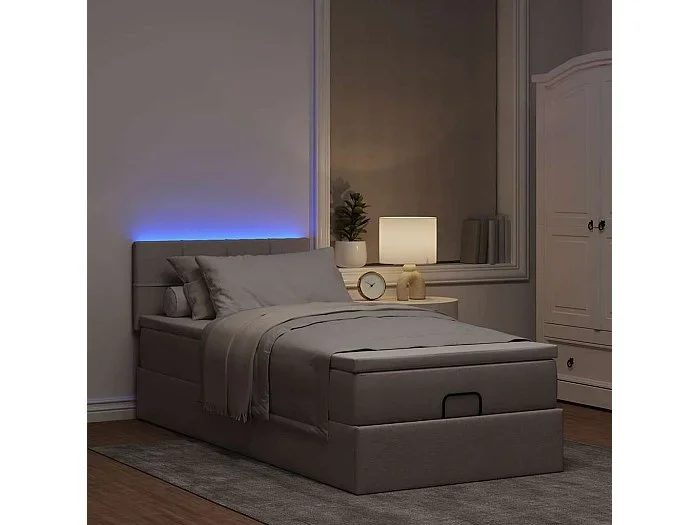 Estructura de cama otomana colchón tela gris pardo 80x200cm