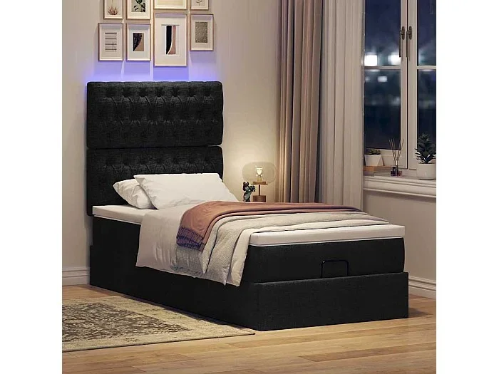 Estructura de cama otomana colchón tela negro 100x200cm