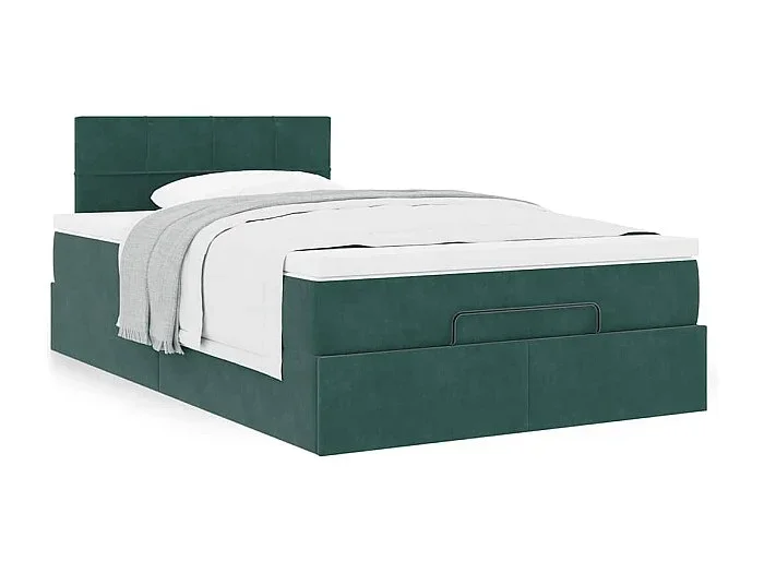 Estructura de cama otomana colchón terciopelo verde oscuro