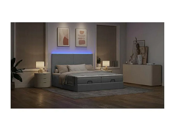 Estructura de cama otomana colchones tela gris claro 200x200cm
