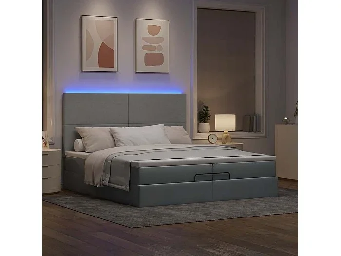 Estructura de cama otomana colchones tela gris claro 200x200cm