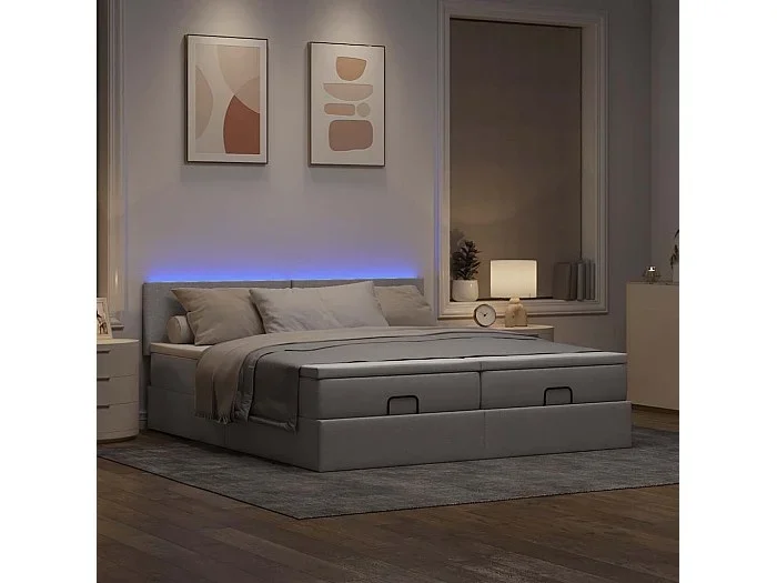 Estructura de cama otomana colchones tela gris pardo 180×200 cm