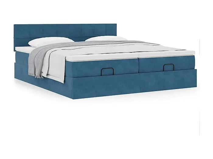 Estructura de cama otomana colchones terciopelo azul oscuro