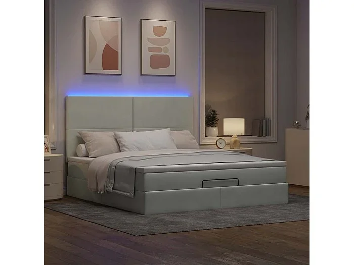 Estructura de cama otomana colchones terciopelo gris claro