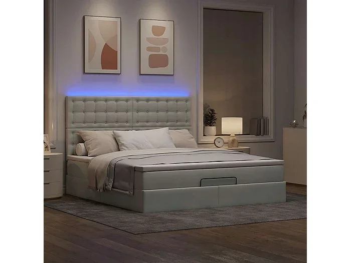 Estructura de cama otomana colchones terciopelo gris claro