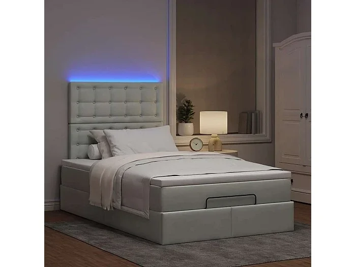 Estructura de cama otomana colchones terciopelo gris claro