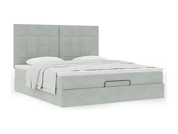 Estructura de cama otomana colchones terciopelo gris claro