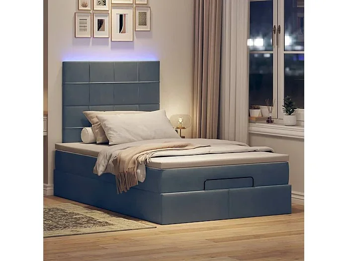 Estructura de cama otomana colchones terciopelo gris oscuro