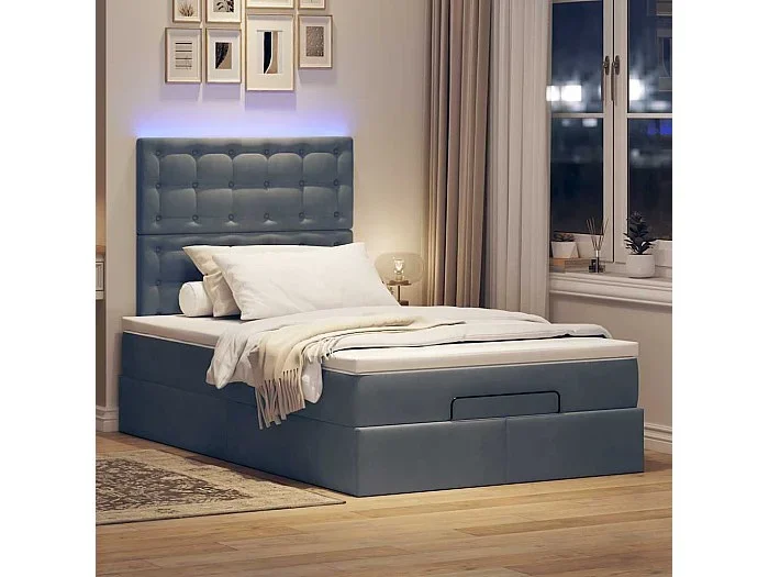 Estructura de cama otomana colchones terciopelo gris oscuro