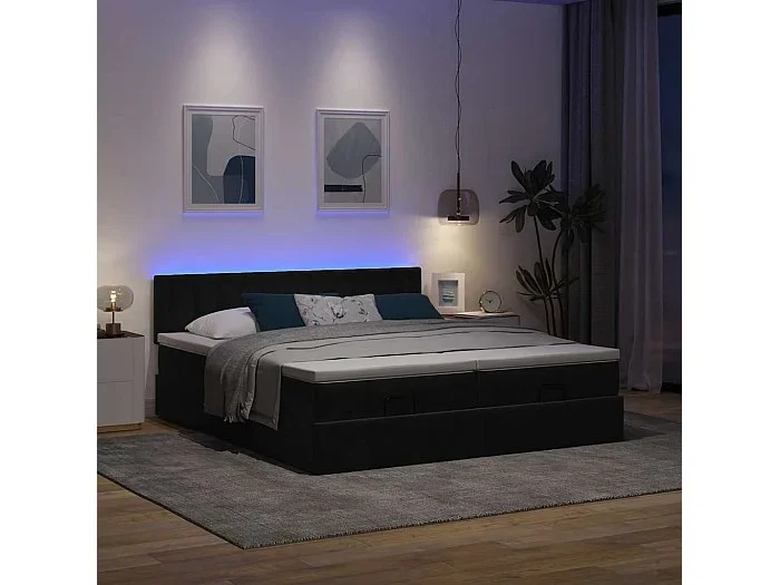 Estructura de cama otomana colchones terciopelo negra 160x200cm