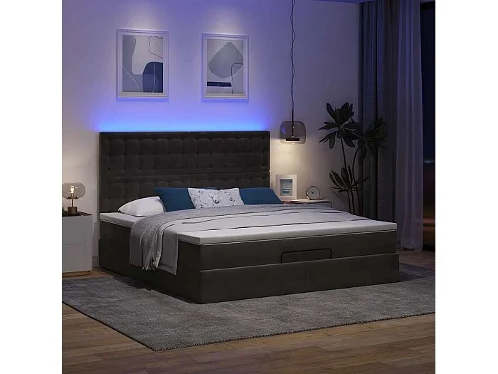 Estructura de cama otomana colchones terciopelo negra 180x200cm