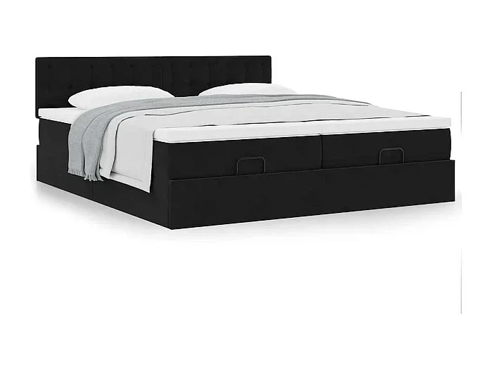 Estructura de cama otomana colchones terciopelo negro 200x200cm