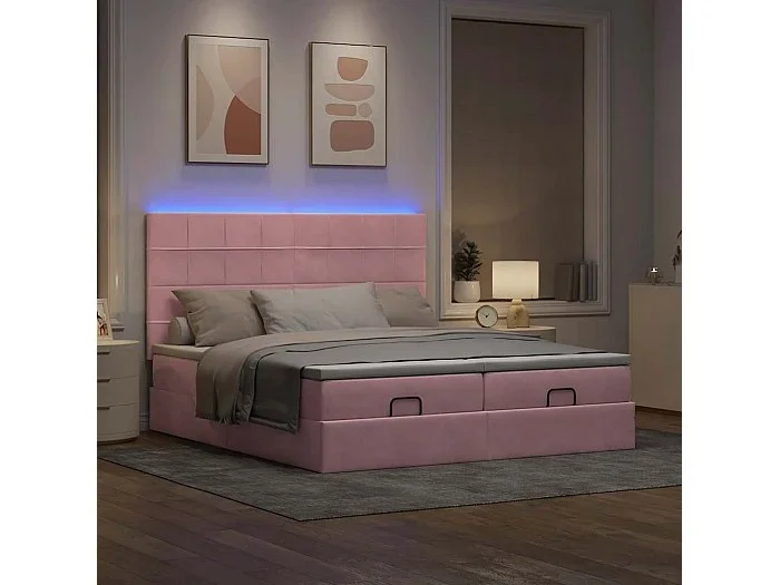 Estructura de cama otomana colchones terciopelo rosa 200x200cm
