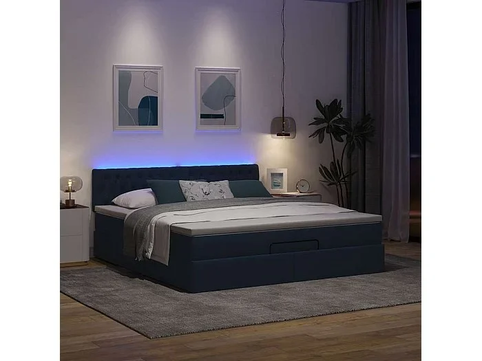 Estructura de cama otomana con colchón tela azul 160×200 cm