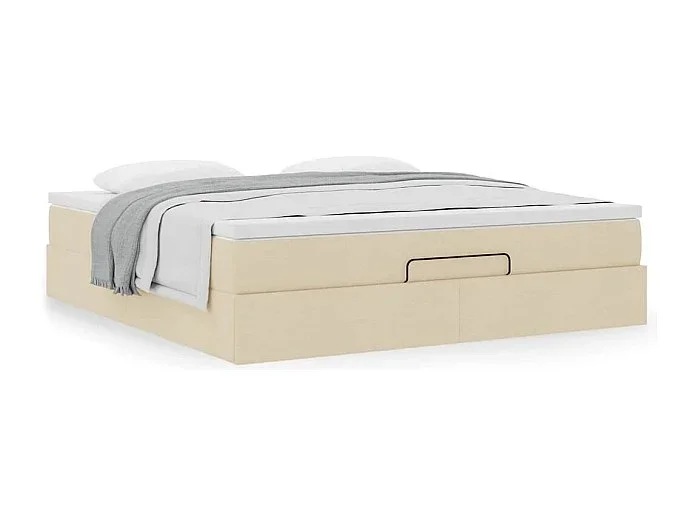 Estructura de cama otomana con colchón tela crema 160x200cm