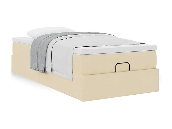 Estructura de cama otomana con colchón tela crema 80x200cm