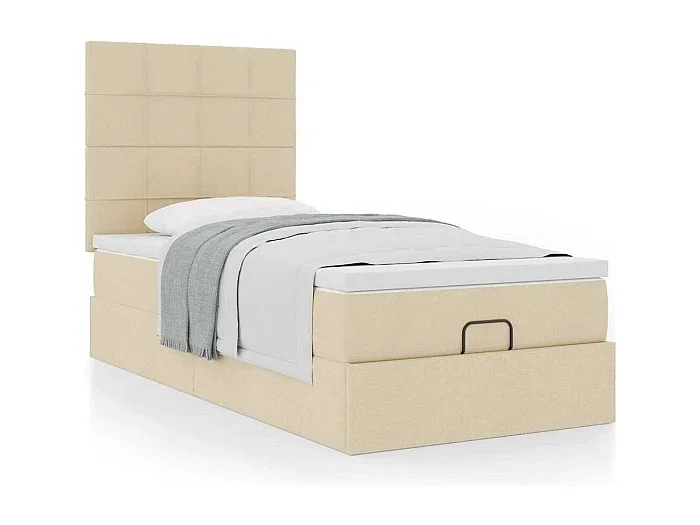 Estructura de cama otomana con colchón tela crema 90x190cm