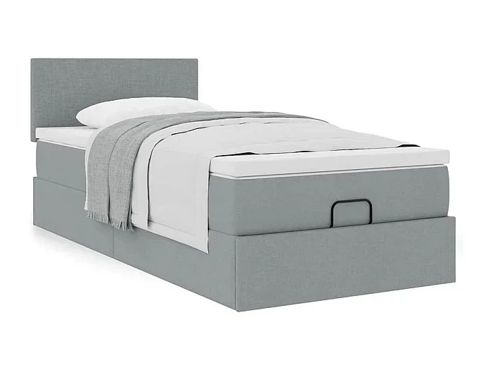 Estructura de cama otomana con colchón tela gris claro 90x190cm
